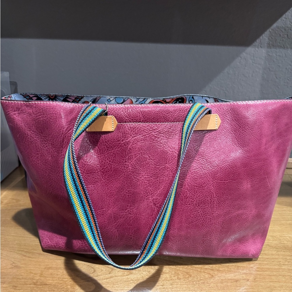 Consuela Pink Purple Carryall Tote with Multicolor Straps and Sally Tool Clutch